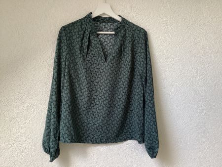 Schicke Vintage Bluse, d.grün / schwarz gemustert, Gr. STop!
