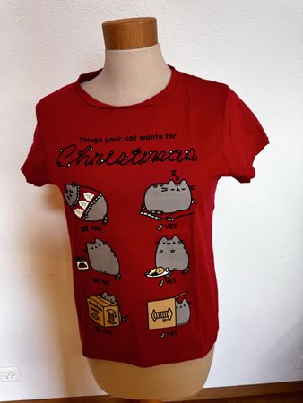 Pusheen Cat Weihnachts-T-Shirt / Rot / Grösse S/M
