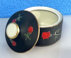 BAVARIA PorzellanDose 🌹 GOLD Rand & roten Rosen SCHWARZ