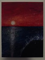 Quadro tramonto sul mare dipinto a mano su tela 