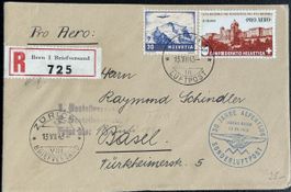 CH Flugpost 1943 Pro Aero Bider-Alpenflug R-Brief Bern-Basel
