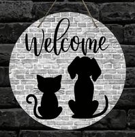 SÜSSES WELCOME SCHILD MIT HÜNDLI UND KÄTZLI, AUS HOLZ NEU