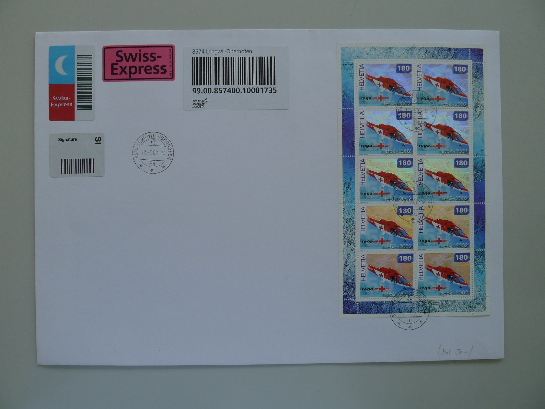 Alle Briefmarken: 2002, Regablock - Express Grossbrief - günstig! – Gebraucht aus Sursee von Luzernerraute