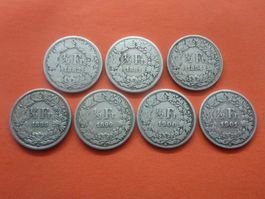 7 x 1/2 Fr.  1881 - 82 - 94 - 98 - 99 - 1900 - 01 Ungereinig