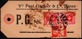 1925_Packetikette mit SBK 164 (Paar) + 174 (EM); OS Bern