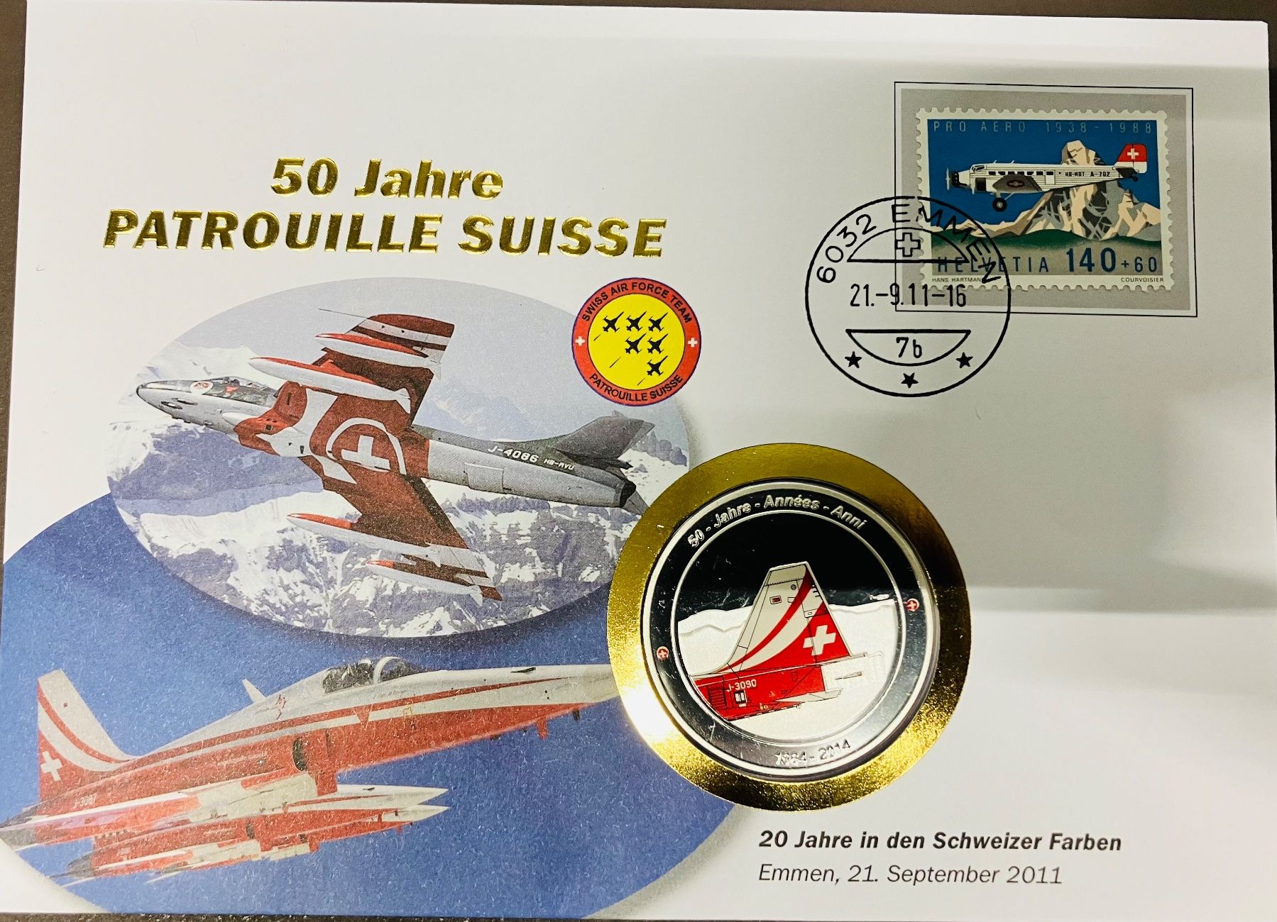 Medaglie: Patrouille Suisse  Numisbrief versilberte Medaille 2011 – Usato da Merenschwand venduto da Garfield2026 1