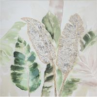 3D Leinwandbild Blattmotiv 100x100 cm mit Goldakzenten
