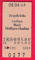 KARTON BILLETT, ZIEGELBRÜCKE - NIEDERFURN-HASLEN, 2.KLASSE,
