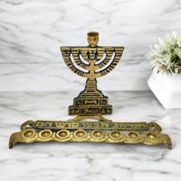 Magnifique Chandelier Menorah Vintage en Laiton, Hanoucca