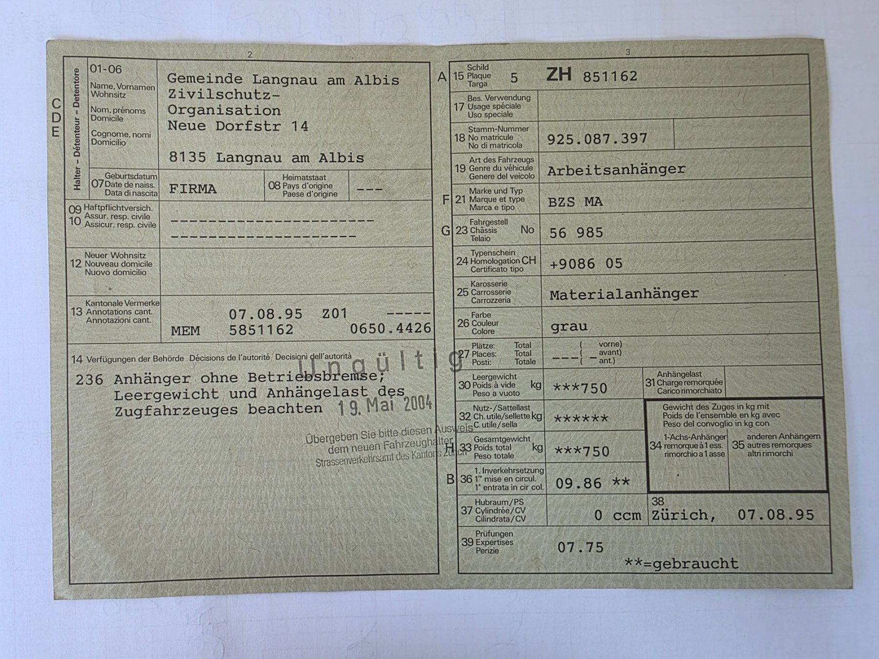 Bzs Anhänger: Zivilschutz Anhänger – Defekt aus Risch von Schnellerblitz 3