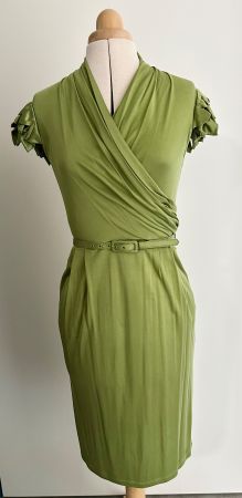 Catherine Maladrino Green Silk Shift Dress w/ Belt