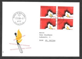 FDC 710 Viererblock Brandverhütung ET St. Gallen 11.9.1984