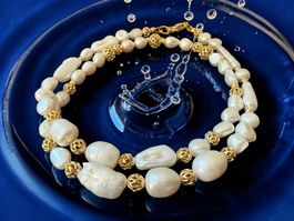 Unikat 💎 Neue Barocke Süßwasserperlen Halskette, 18k