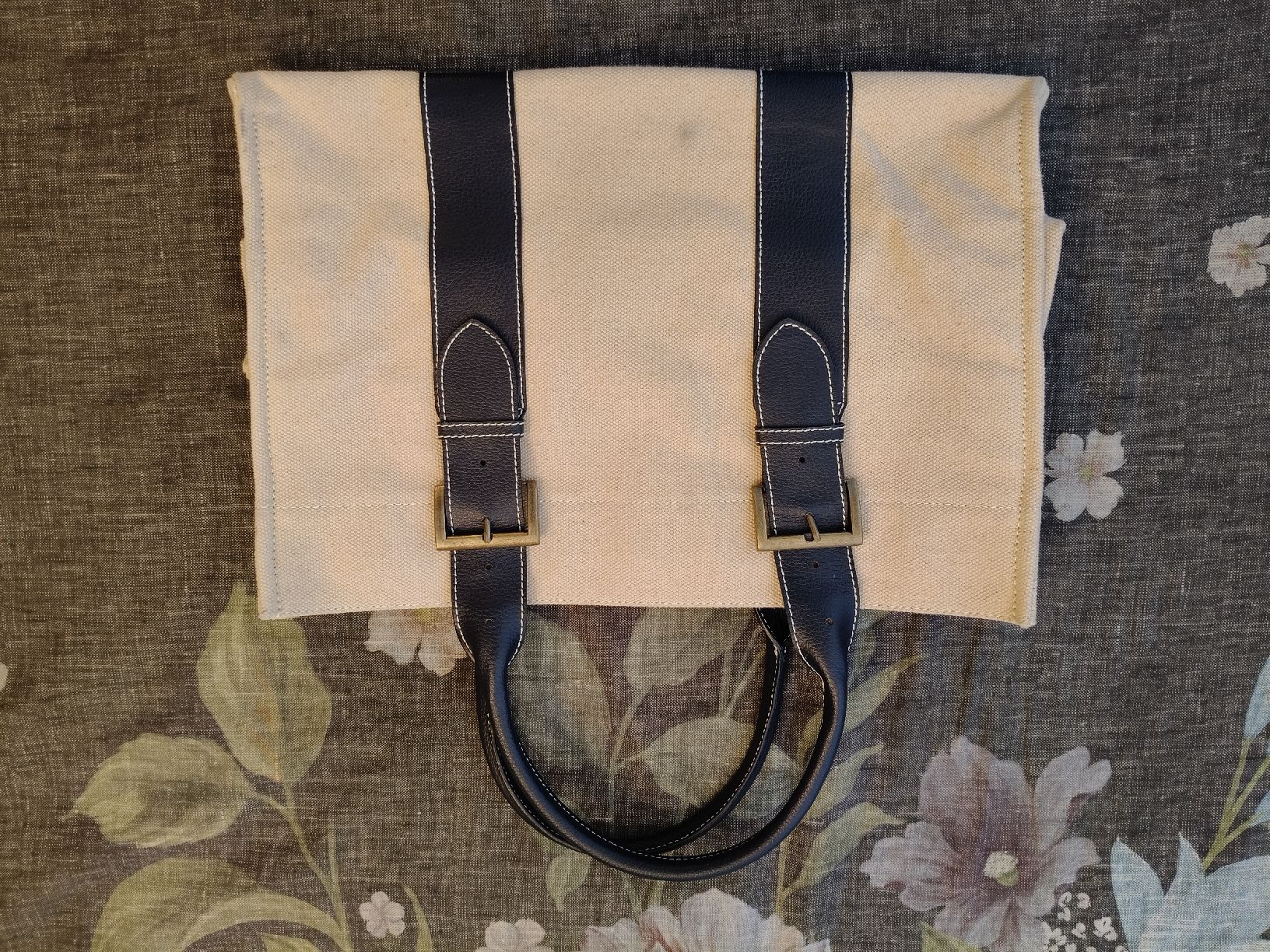 Tessuti: Pack easy canvas leather handle handbag beige blue go – Usato da Zürich venduto da sha_vw65