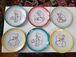 6 assiettes à fondue vintage, estampillées "Yverdon"
