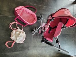 Puppenwagen pink/beere mit abnehmbarer Tragetasche