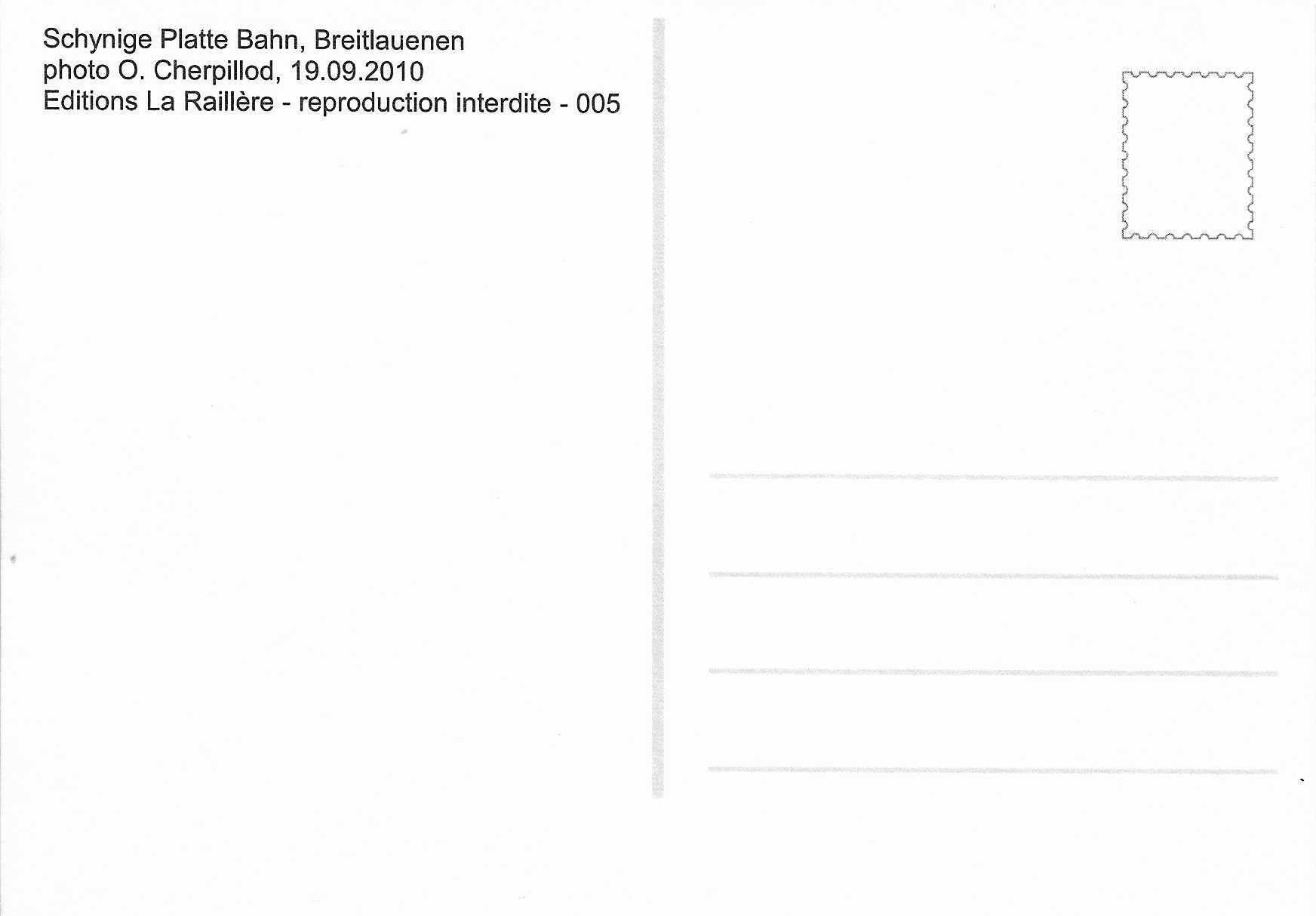 Ansichtskarten: Schynige Platte Bahn Breitlauenen 19.09.2010 – Neu (gemäss Beschreibung) aus Rothrist von Stranglehold 1