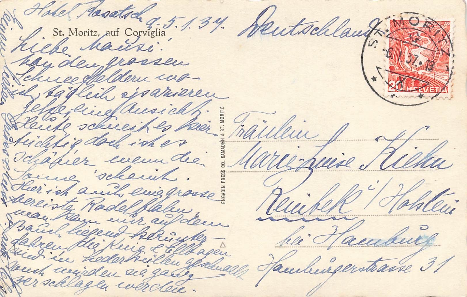 Cartoline postali: St. Moritz auf corviglia – Usato da Biasca venduto da Blenio71 1