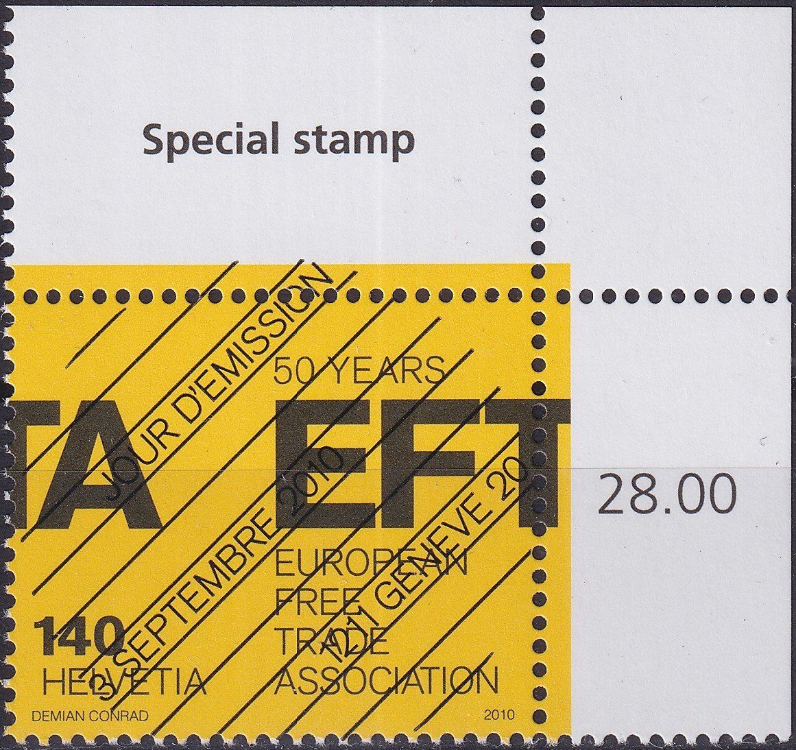 Tutti i francobolli: 2010, Nr.1366 "EFTA" mit ET-Voll-Stempel +ECKTABS. – Usato da Sursee venduto da Luzernerraute