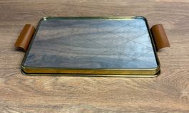 Serviertablett Messing mit Spiegelglas gebrauchter Zustand