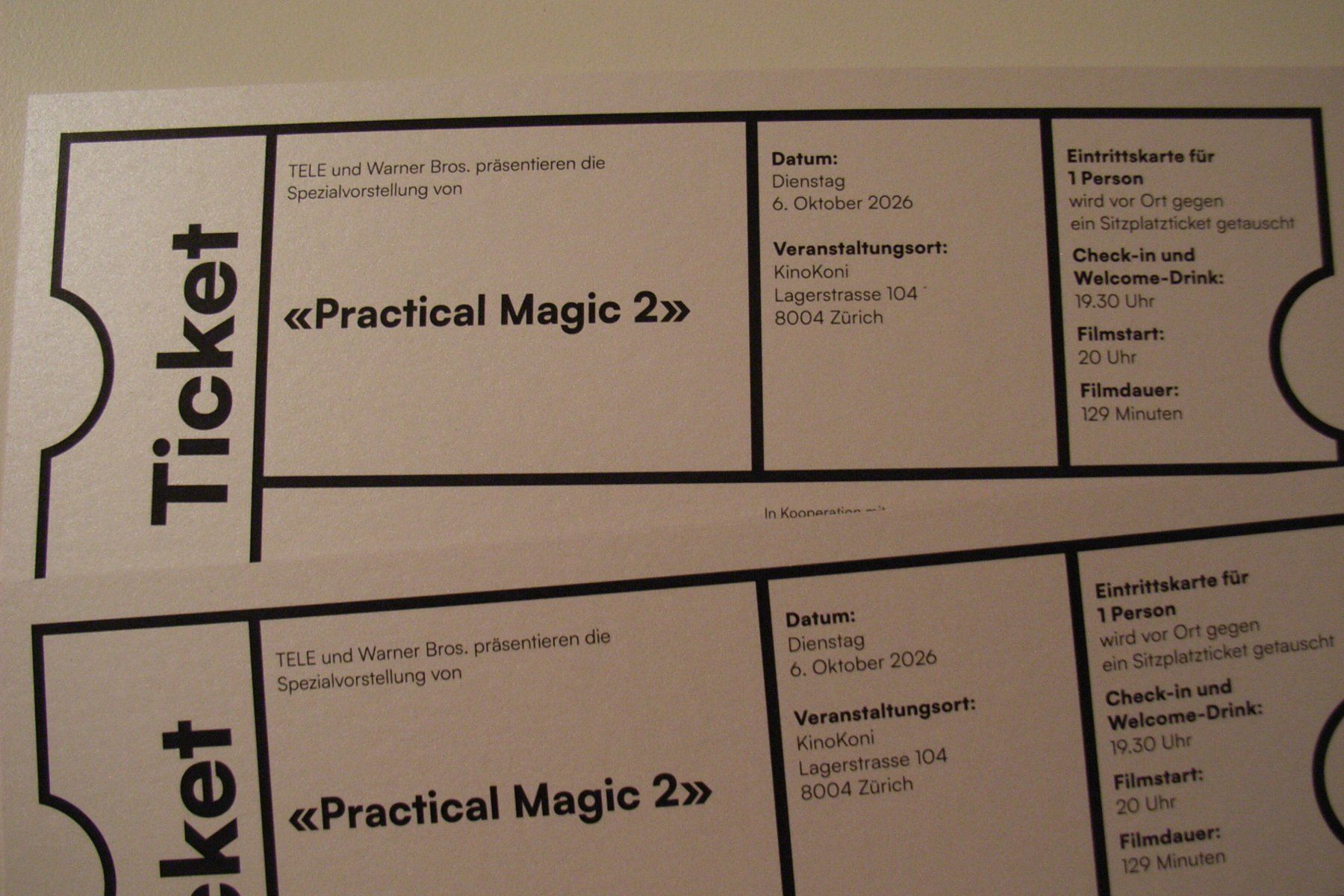 Tickets: 2 Eintritte Practical Magic 2 am 06.10.26 mit Welcome Drink – Neu und originalverpackt aus Zürich von splux