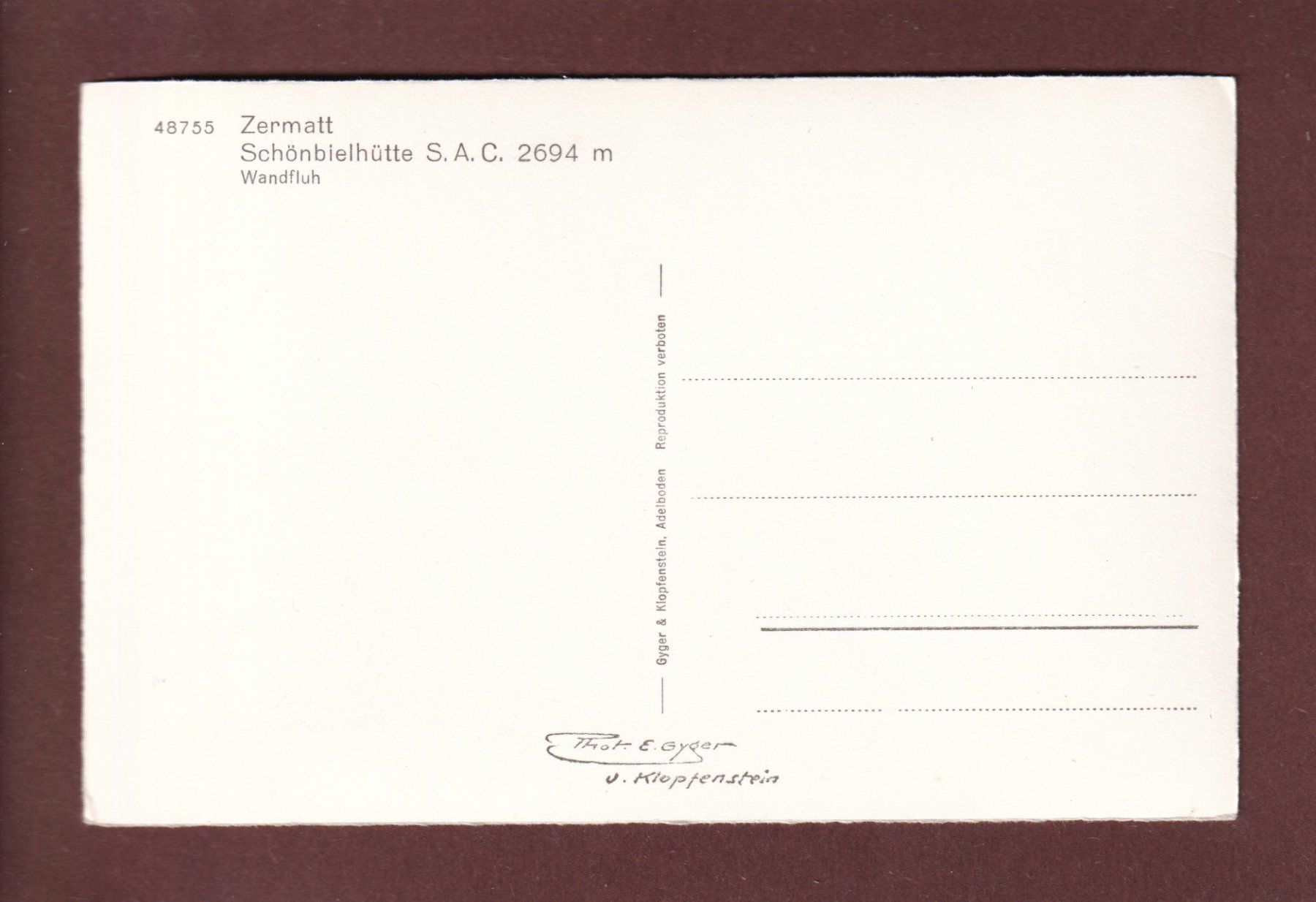 Cartoline postali: Zermatt - SCHÖNBIELHÜTTE – Usato da Pully venduto da nicecards 1