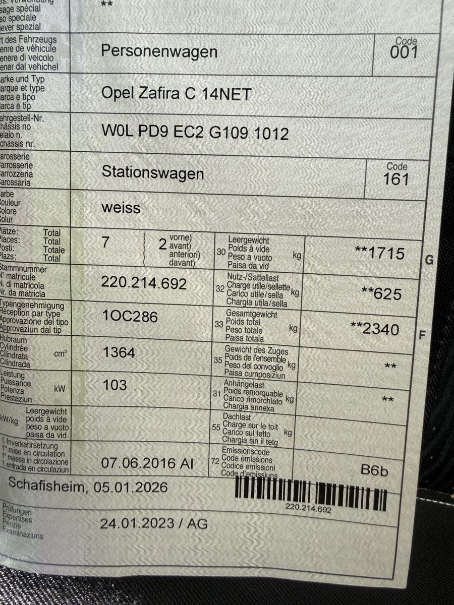 Opel Automobili: Opel Zafira C, 7 Plätzer, Automat. – Difettoso da Gebenstorf venduto da viktor623 5
