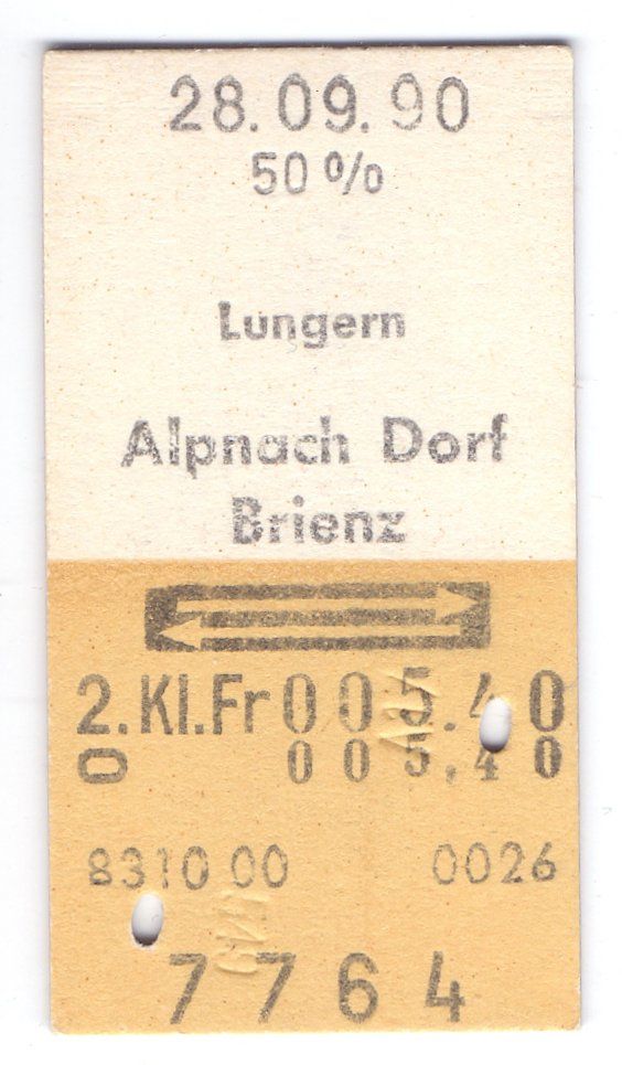 Biglietti: Billette Lungern - Alpnach Dorf - Brienz – Usato da Langenthal venduto da Sammlungs_aus