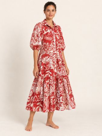 VICOLO Hemdblusenkleid/Stufenrock - S/M - Rot/weiss - ITALY