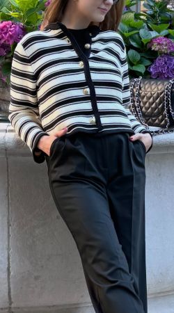Cardigan Massimo Dutti – rayé noir & écru – Taille M