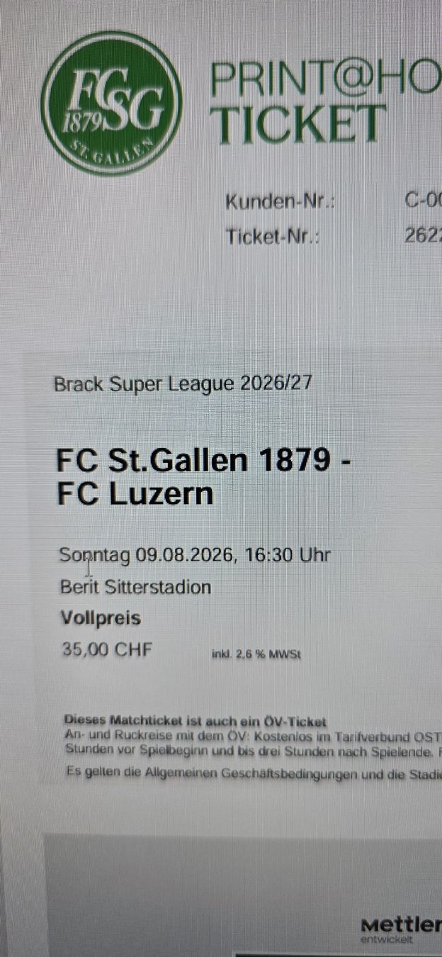 Billets: 2 FCSG Tickets – Neuf avec emballage d'origine à Steinach par Lacco