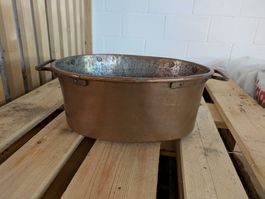 Alter ovaler Kupferkessel mit Griffen – Vintage