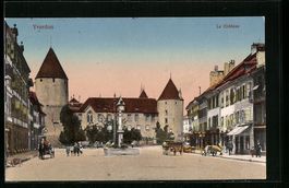 AK Yverdon, Rathaus mit Brunnen, 1919