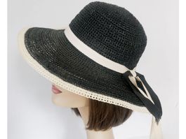 Sommerhut Hut luftig schwarz mit écru Rand VINTAGE 1970s