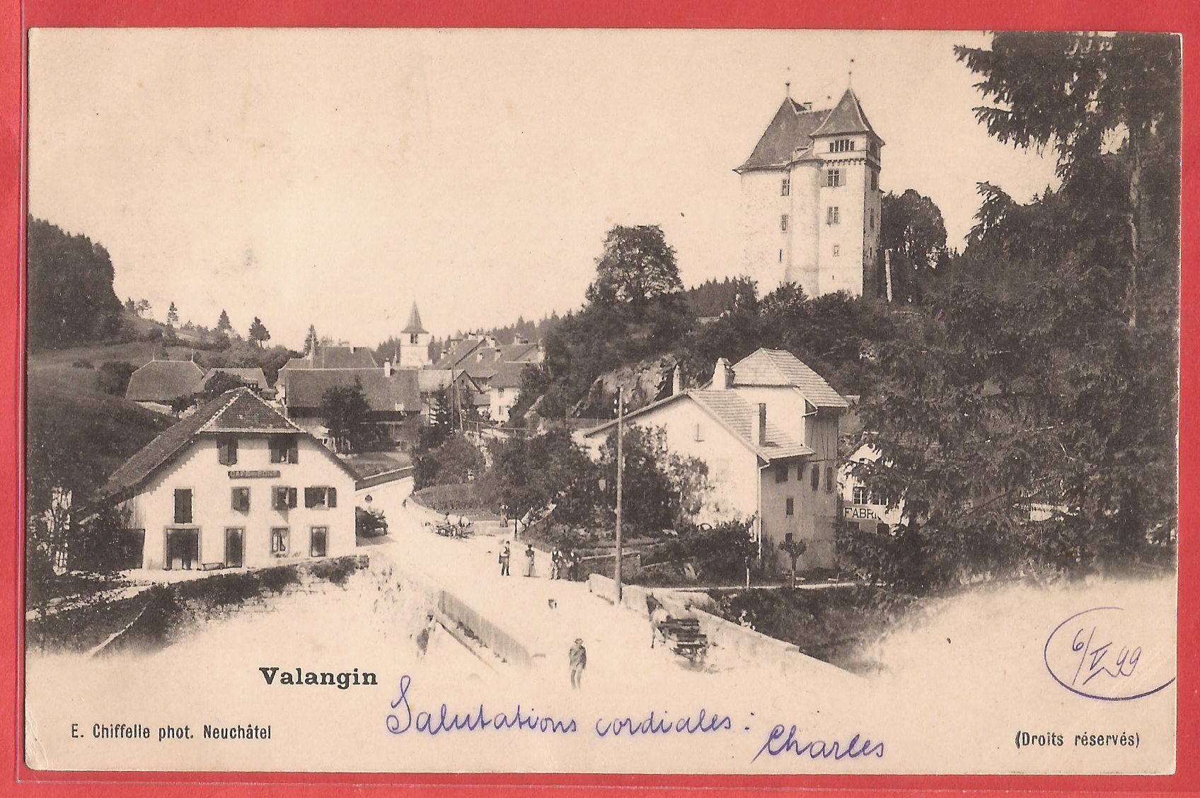 Cartoline postali: Valangin - Kutsche bei Café au Pont - 1899 – Usato da Fislisbach venduto da Porano