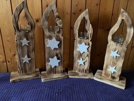 Holzkerzen  mit Glas für Ledlicht     Aktion 4 Stück