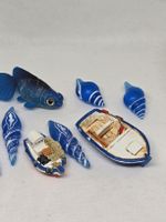 Miniatur-Set: Boote, Fisch, Muscheln – Sommerdeko blau