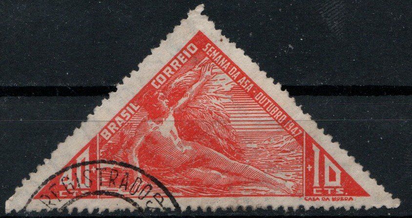 Tutti i francobolli: Timbre triangulaire rare Brésil 1947 oblitéré – Usato da Blonay venduto da Leglaude_01