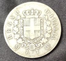 1 Lire Silber- Münze (835) Vittorio Emanuele II, 1863,