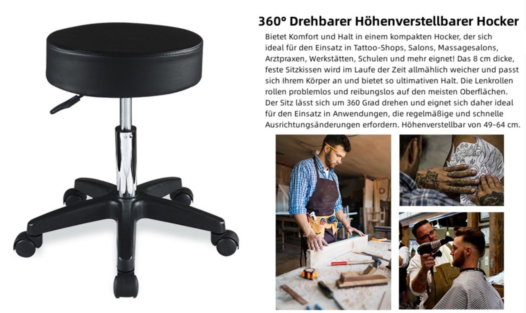 Sgabelli: Rollhocker Arbeitshocker Drehhocker 2er Set Höhenverstellbar – Nuovo e nell'imballaggio originale da Bülach venduto da StoreInShop.com 1