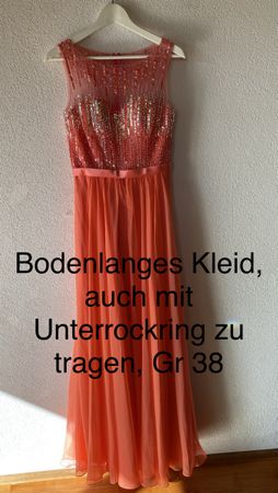Abendkleid bodenlang lachsfarben Grösse 38 mit Pailletten