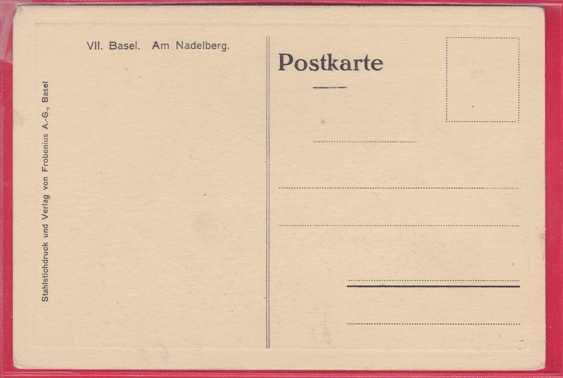 Cartoline postali: BASEL, AM NADELBERG (STAHLSTICHDRUCK) – Usato da Oberrieden venduto da Gebirgsstelze 1