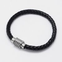 Armband Leder schwarz mit Magnetverschluss Edelstahl