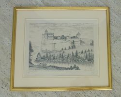 Rekonstriktion Ruine Grasburg ++ Radierung von Riccardo Nigi