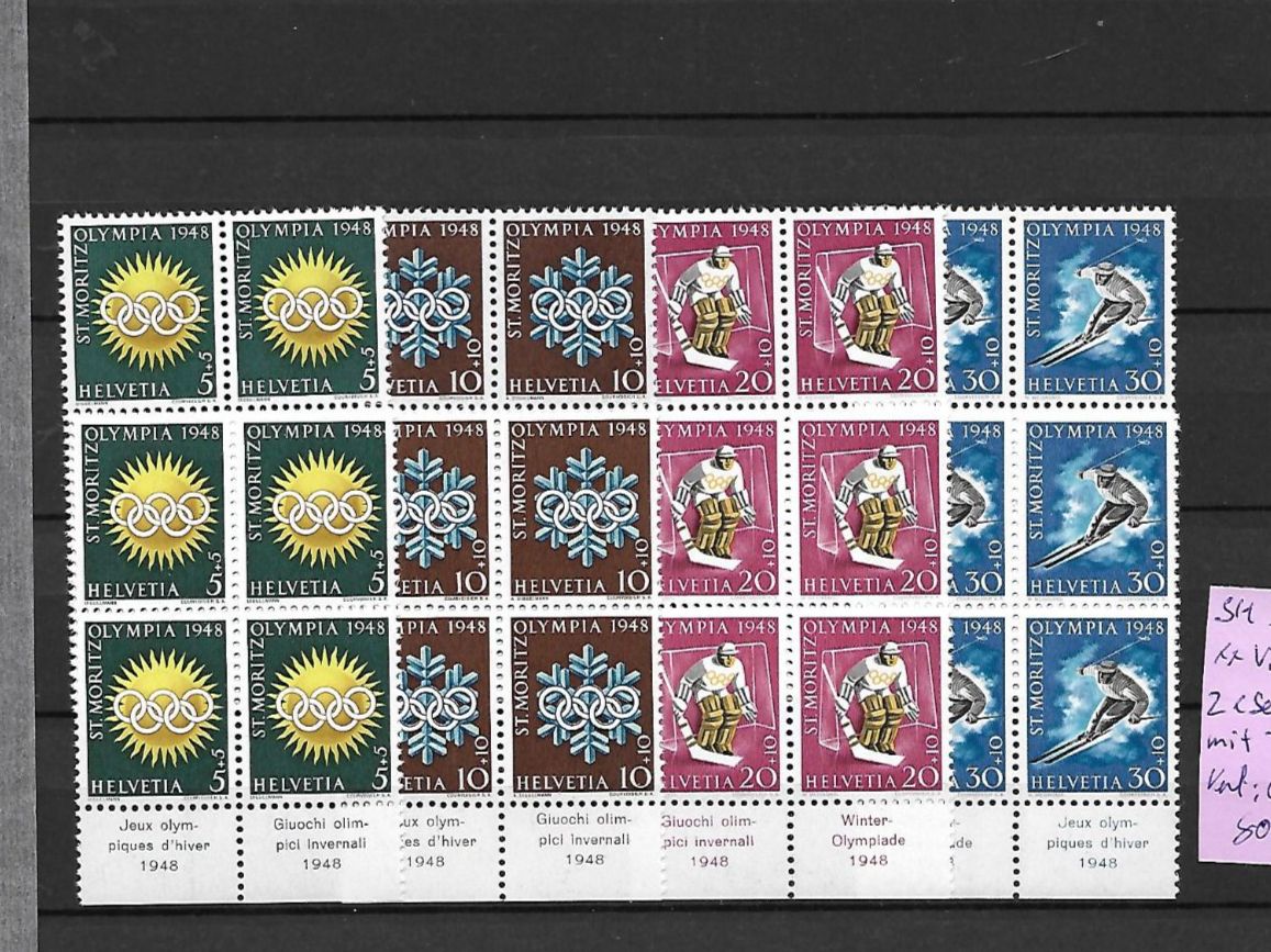 Tutti i francobolli: SM 1948 2x Viererbl.Serie ** mit Tab Kat: CHF 80.- – Nuovo (secondo la descrizione) da Basel venduto da Ilp