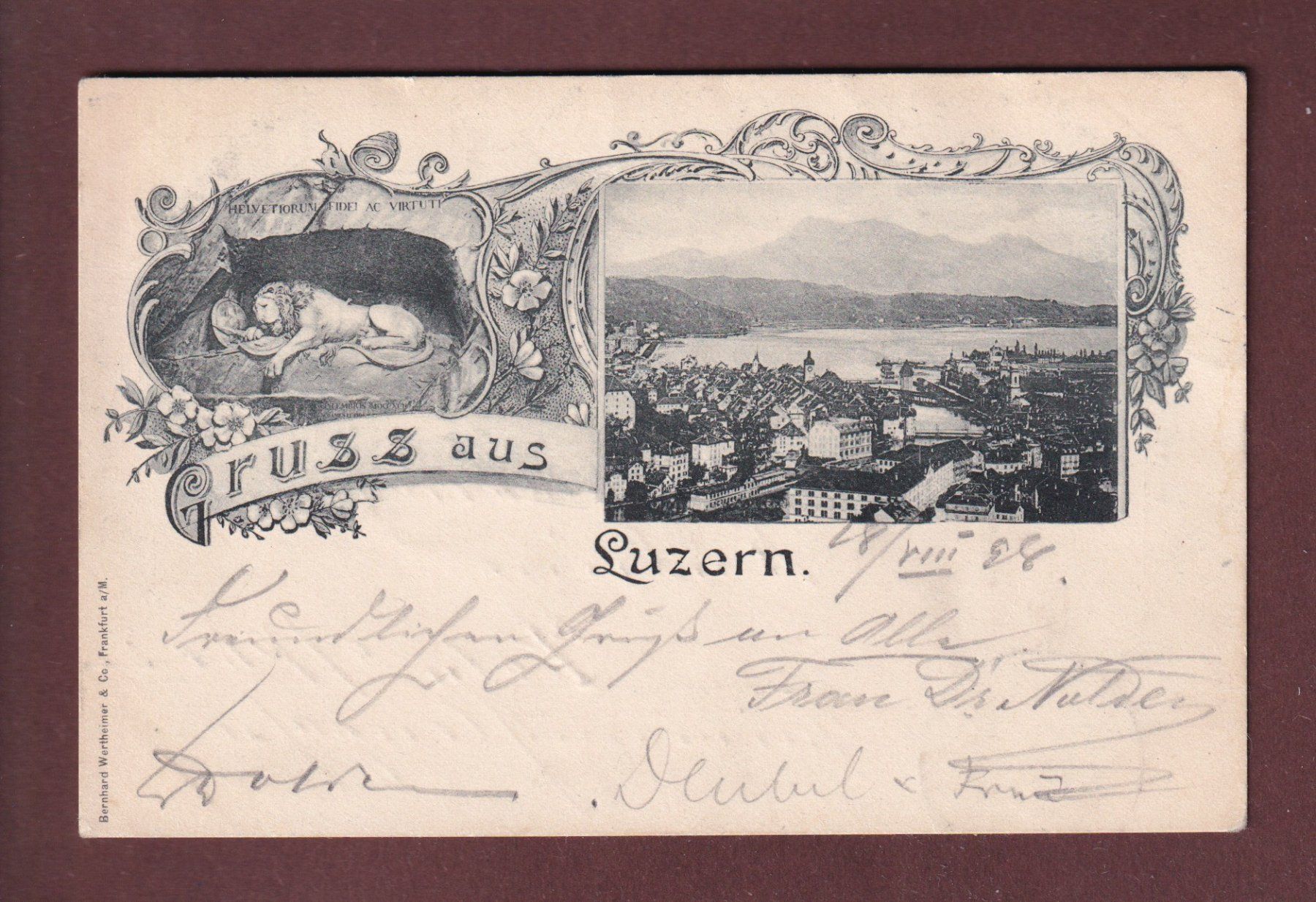 Cartoline postali: Gruss aus LUZERN - Löwe - 1898 – Usato da Pully venduto da nicecards