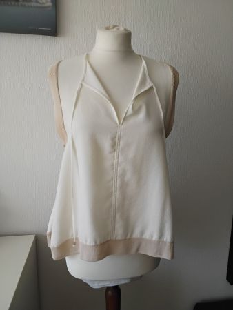 Débardeur blanc et beige détails dorés zara TS