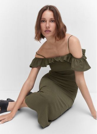 Mango Sommerkleid Kleid Midikleid Olivgrün Gr.L (38-40) NEU