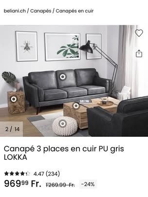 Beliani Divani: Canapé en cuir PU gris – Usato da Ardon venduto da may_lnl9 3
