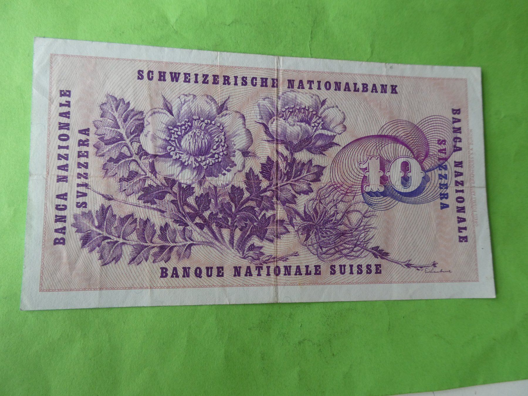 Banknoten: Schweiz 1977, 10 Franken – Gebraucht aus Hinterforst von Rohusri 1